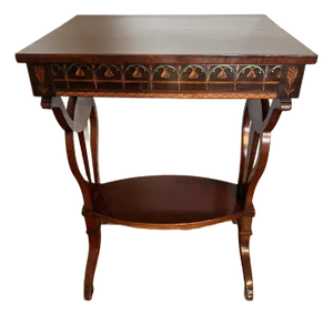 Early 19th Century Mahogany Biedermeier Side Table With Lyre Shaped Legs and Intricate Maple Inlay