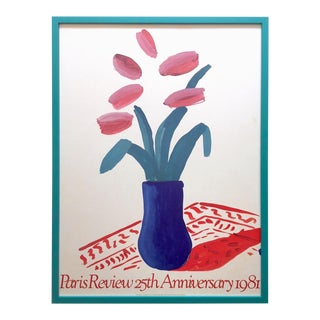 David Hockney Vintage 1981 Lithograph Print Framed" Paris Review " 25th Anniversary Collector's Poster For Sale