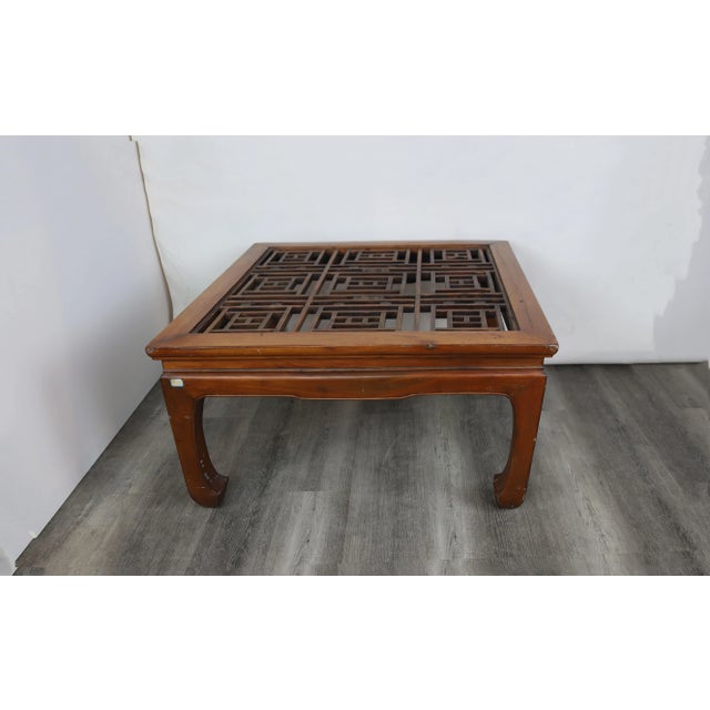 Wood Chinese Style Fret Work Top Coffee Table, Ming Legs For Sale - Image 7 of 12