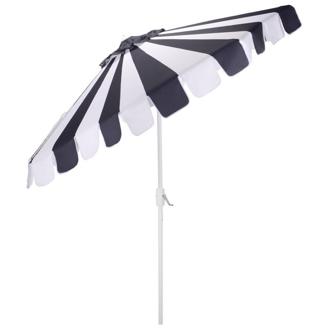 Navy Blue Meze 9 Ft Crank Umbrella, Navy Cabana Stripe/White Pole For Sale - Image 8 of 9