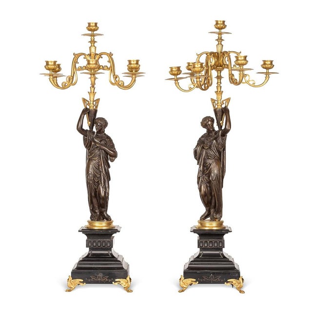 French Ormolu Bronze Candelabras on Black Marble, 1870s, Set of 2 For Sale - Image 18 of 18