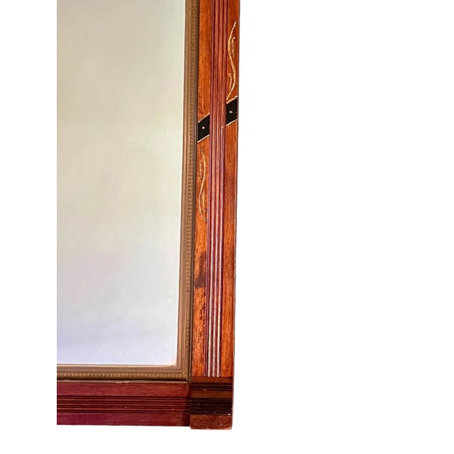 Late 19th Century Antique Eastlake Victorian Wall Mirror-Incised-Ebonized Crest-Wall-Gilded-Column For Sale - Image 5 of 8