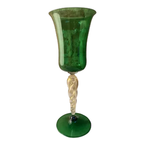 1970s Italian Handcrafted Green Murano Chalice