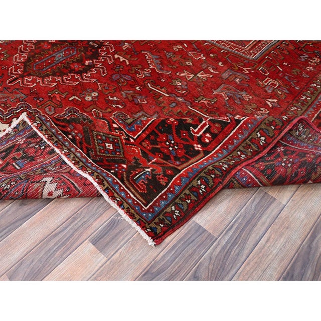 1960 10'2"x13'8" Penn Red Hand Knotted Clean All Wool Worn Down Vintage Persian Rug For Sale - Image 10 of 12