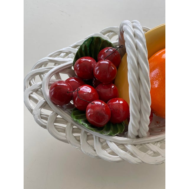 White Vintage Italy Bassano Pottery Fruit Bowl With Braided Rim & Handle For Sale - Image 8 of 13