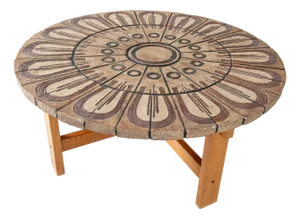 Danish Mid-Century Modern Round Coffee Table, Teak & Ceramic, 1970s