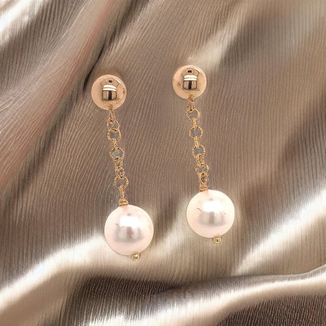 Akoya Pearl Dangle Earrings 14k Gold Certified For Sale - Image 9 of 11