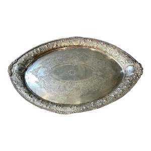 Large Antique Engraved Silver Plate Serving Tray