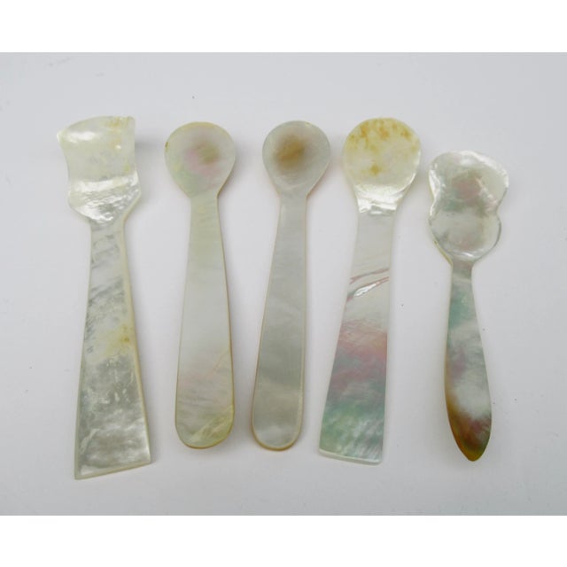English Vintage Mother of Pearl Varied Caviar Serving Spoons -Set of 5 For Sale - Image 3 of 6