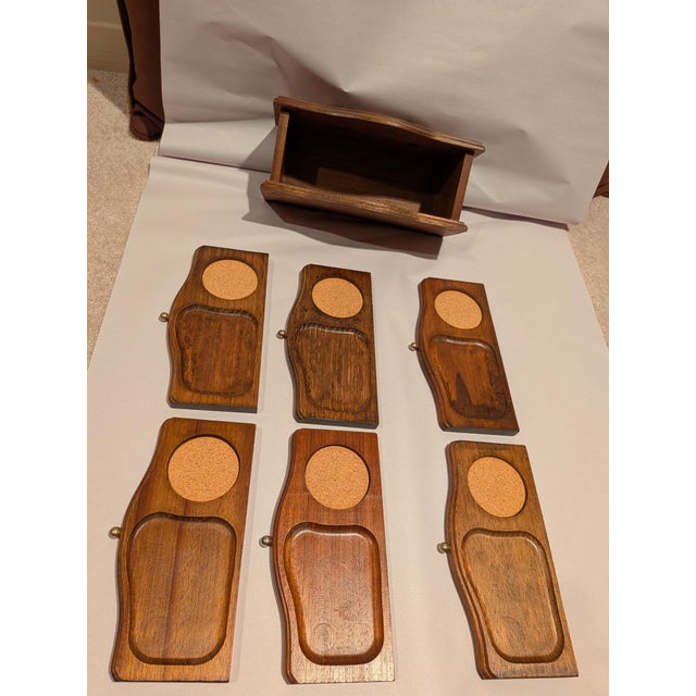 Mid-Century Modern Mid-Century Modern Wood Coaster & Snack Tray Set - 7 Pcs. For Sale - Image 3 of 8