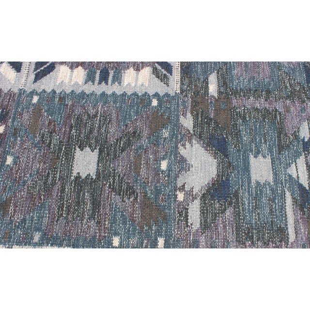Gray, Blue and Charcoal Scandinavian Hand Woven Flat-Weave Rug With Modern Design For Sale - Image 9 of 13