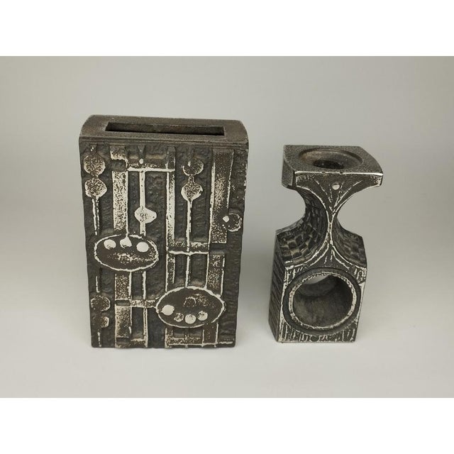 Brutalist Style Vase and Candleholder by Olav Joa for Polaris, Norway, 1970s, Set of 2, in Flawless conditions. Designed...