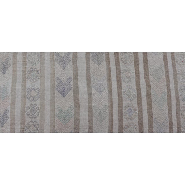 Vintage Turkish Kilim Runner in Soft Gray and Beige Striped Design 2'0 X 13'3 For Sale - Image 10 of 12
