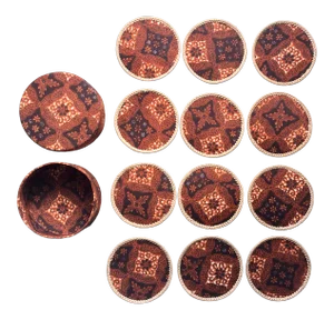 Mid 20th Century Mid-Century Earth-Tone Fabric & Woven Fiber Coasters With Caddy - Set of 12