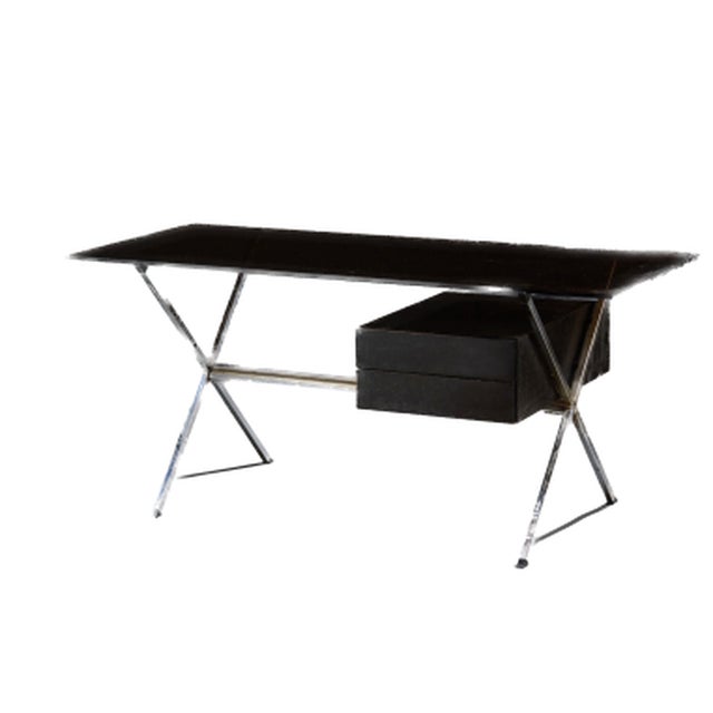 Franco Albini (1905-1977) for Knoll International Chrome-plated metal desk with black lacquered drawers and a smoked glass...