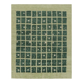 Rug & Kilim’s French Art Deco Style Rug in Green With Geometric Patterns For Sale