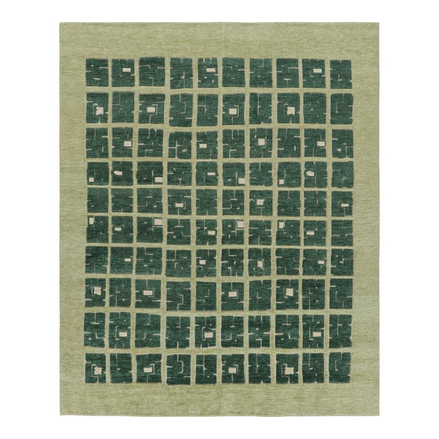 Rug & Kilim’s French Art Deco Style Rug in Green With Geometric Patterns For Sale