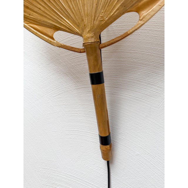 1970s Vintage Uchiwa III Wall Lamp in Bamboo by Ingo Maurer for M-Design, Germany, 1970s, Set of 2 For Sale - Image 5 of 10