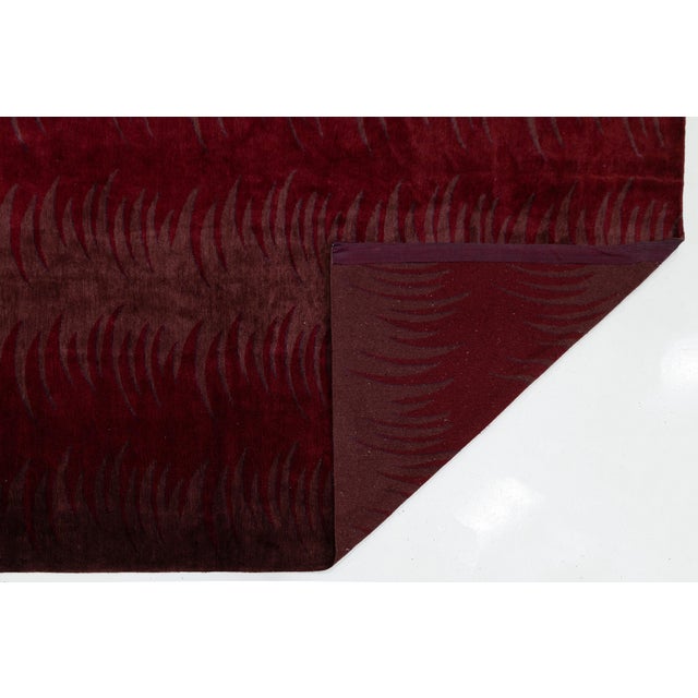 Modern Modern Hand-Knotted Tibetan Wool & Silk Area Rug in Deep Wine Crimson 15x18 For Sale - Image 3 of 12
