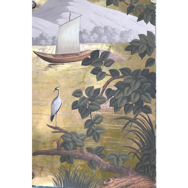 Elevate your interior with this handcrafted scenic wallpaper mural featuring an elegant waterside landscape with a...