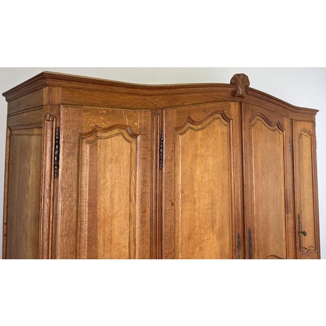 Vintage Louis XVI French Four Door Oak Carved Armoire For Sale - Image 3 of 12