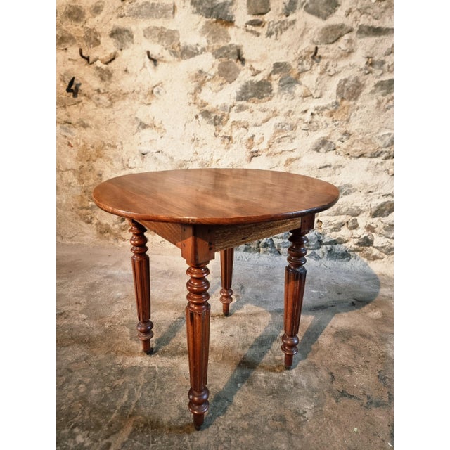 Vintage French Walnut Round Table with Drawer, 1920s For Sale - Image 12 of 16