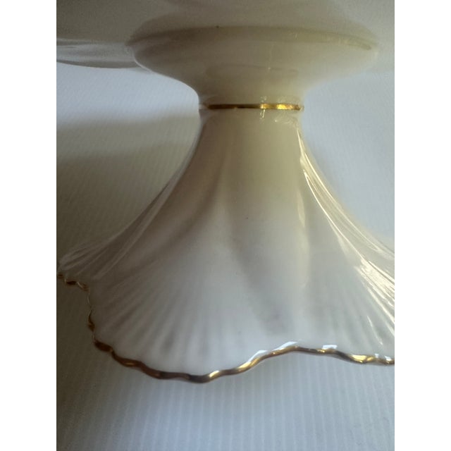 Vintage Shelley England Dainty Regency Pedestal Compote/Cake White With Gold Trim For Sale In New York - Image 6 of 18
