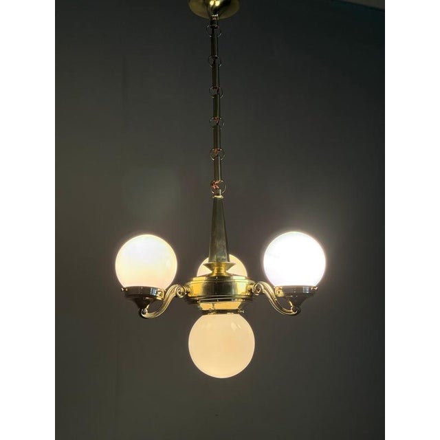 Art Deco Pendant Light in Brass and Opaline Glass, 1930s For Sale - Image 12 of 13