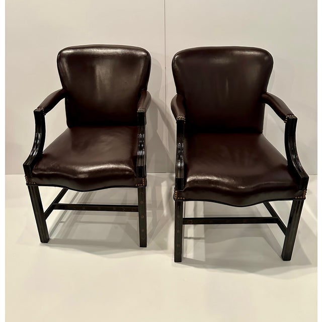 George III Style Mahogany & Leather Armchairs -A Pair For Sale - Image 10 of 12