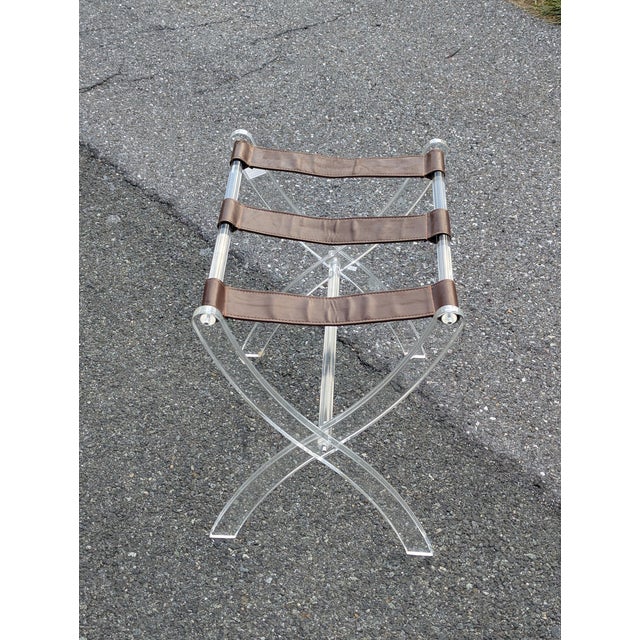 Transparent 1970s Lucite Luggage Stand / Luggage Rack With Leather Straps For Sale - Image 8 of 8