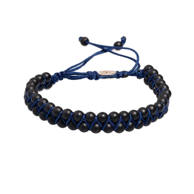 Black Onyx Stone Beaded Blue Rope Striking Bracelet For Sale - Image 11 of 11