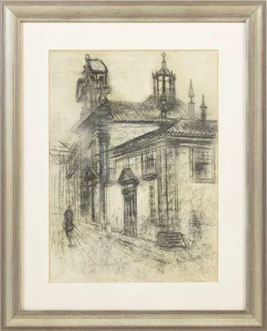 Antonio Cruz, Church, Charcoal on Paper