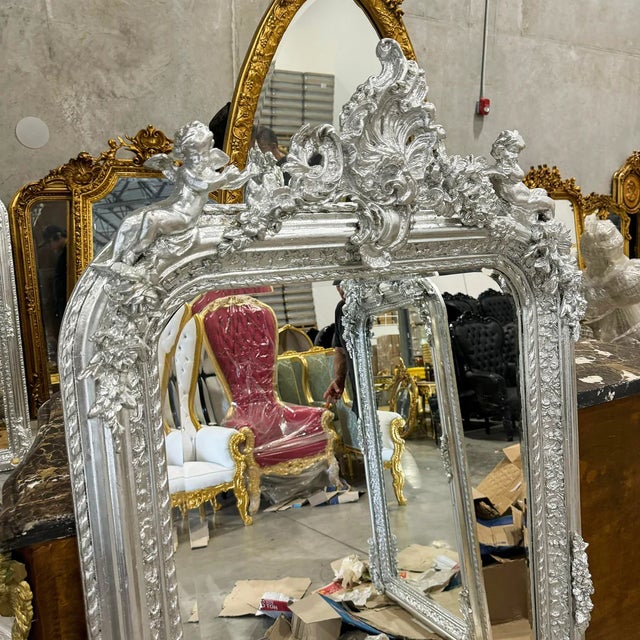 French Style Silver Coral Floor Mirror – 5 Ft Tall Silver Leaf For Sale - Image 4 of 8