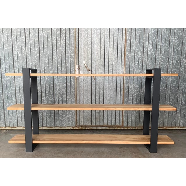 Industrial New Custom Etagere with Three Oak Shelves and Iron Structure For Sale - Image 3 of 18