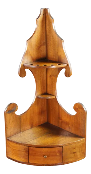 Antique Mahogany 3 Tier Corner Hanging Shelf Pipe Rack Display Stand 28"