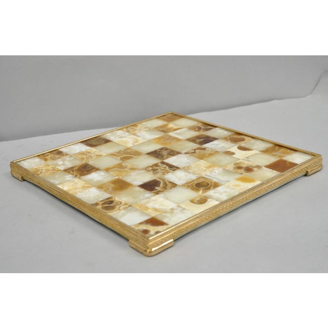 Vintage Mid Century Modern Mosaic Brown Onyx Stone Chess Game Checkerboard For Sale - Image 11 of 18