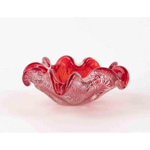 1970s Vintage Red Bubble Murano Glass Ashtray attributed to Barovier and Toso, 1970s For Sale - Image 5 of 6