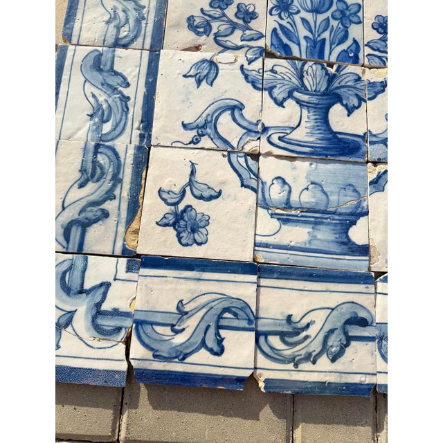 Antique 18th Century Portuguese Blue & White Floral Bouquet Tile Panel For Sale - Image 4 of 17
