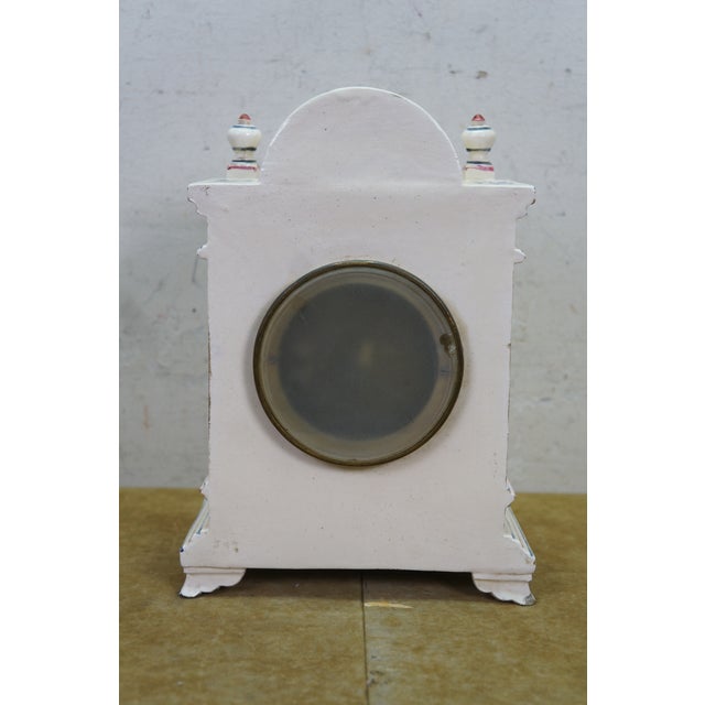 Ceramic Antique Renaissance Revival j.e. Caldwell French Delft Porcelain Mantel Clock For Sale - Image 7 of 18