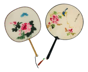 1950s Hand Painted Chinese Fans - Set of 2