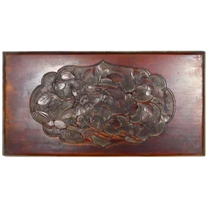 Hand-Carved Lacquered Rosewood Wall Plaque With Bird From 19th Century, China