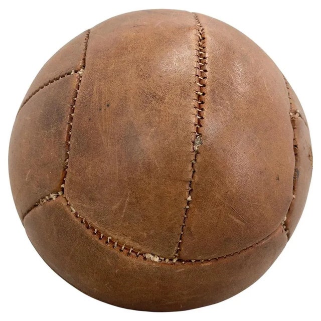 Vintage Brown Leather Medicine Ball, 1930s For Sale - Image 6 of 6