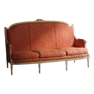 Louis XVI Style 3-Seater Bench with Damask Upholstery from Balzarotti Paris For Sale