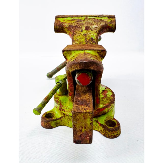 Vintage Columbian Bench Vise Cleveland Usa Layered Paint For Sale - Image 6 of 11
