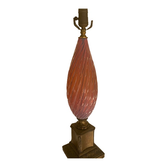 1950s Murano Style Opalescent Controlled Bubble Table Lamp Pink - Orange For Sale