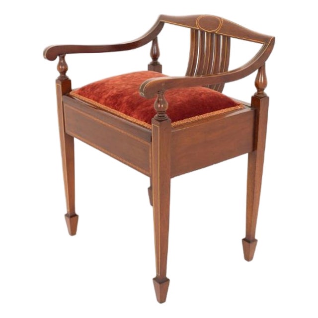 Antique Sheraton Revival Piano Stool in Mahogany, 1890s For Sale