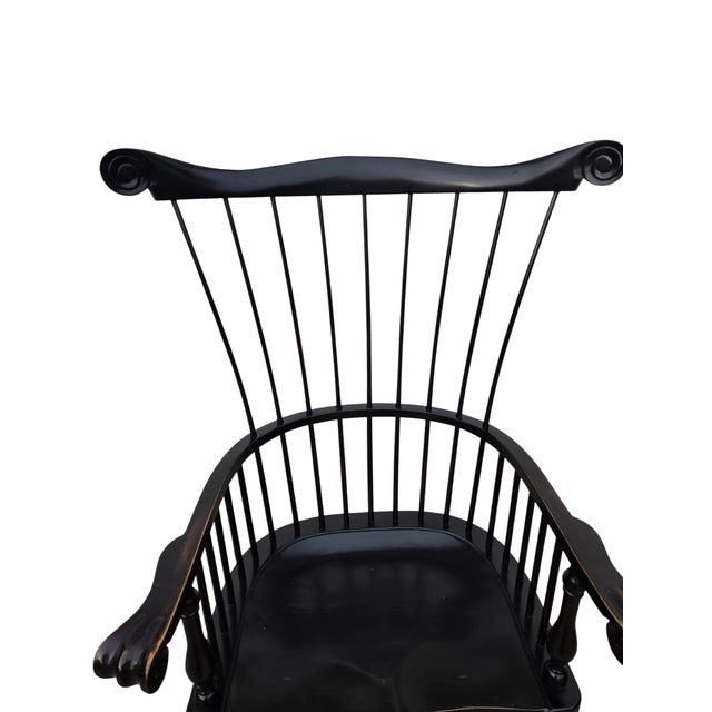 1990s 1990s Ethan Allen Black Windsor Chair Comb Back Philadelphia Armchair Saddle Seat For Sale - Image 5 of 16