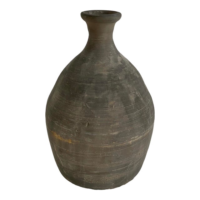 Rustic Handcrafted Gray Pottery Vase For Sale