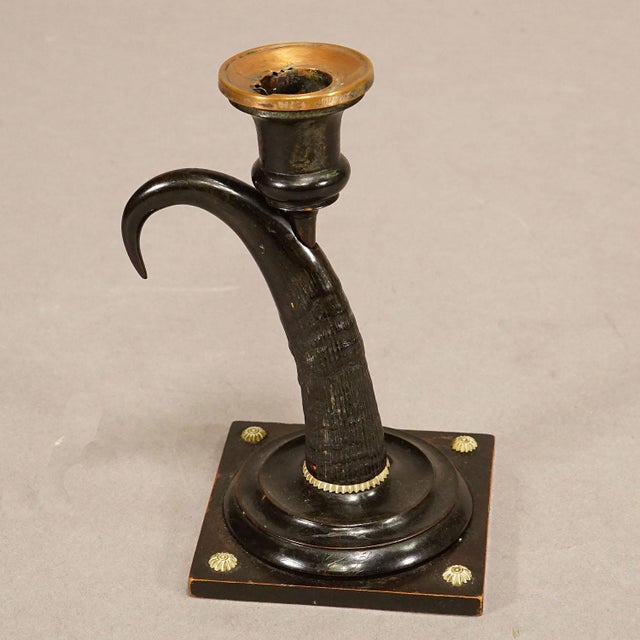 Wood Antique Candle Stick With Real Chamois Horn, 19th Century For Sale - Image 7 of 9
