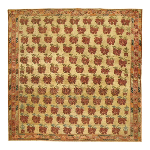 Antique Zabihi Collection Rare Caucasian Kuba Square Rug - 4'10" x 4'10" For Sale